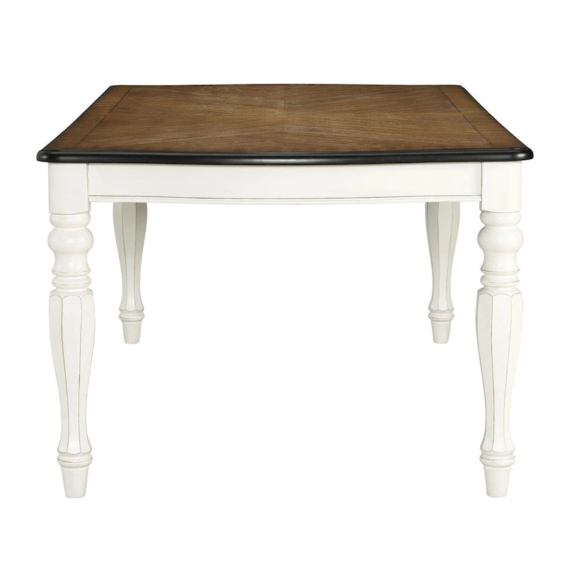 French Country Dining Table, Antique White and Weathered Oak Finish