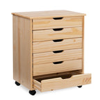 25.25 Natural Brown Wide Rolling Storage Cabinet with 6 Drawer