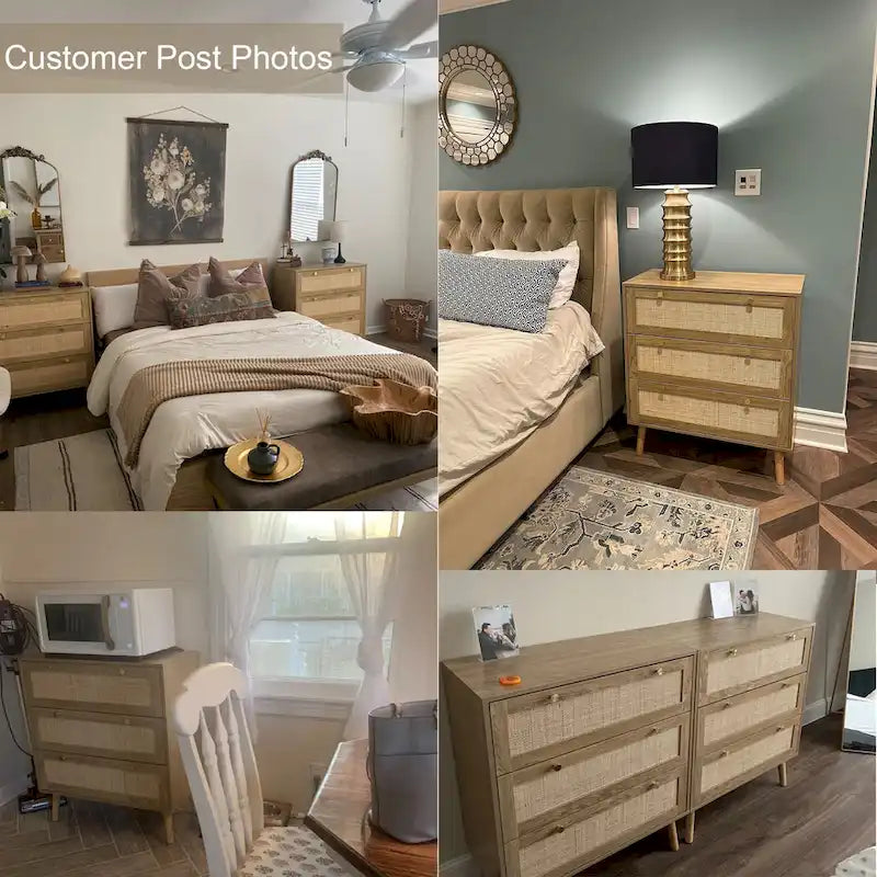3-Drawer Rattan Dresser Modern Boho Chest of Drawers with Spacious Storage for Bedroom