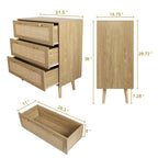 3-Drawer Rattan Dresser Modern Boho Chest of Drawers with Spacious Storage for Bedroom
