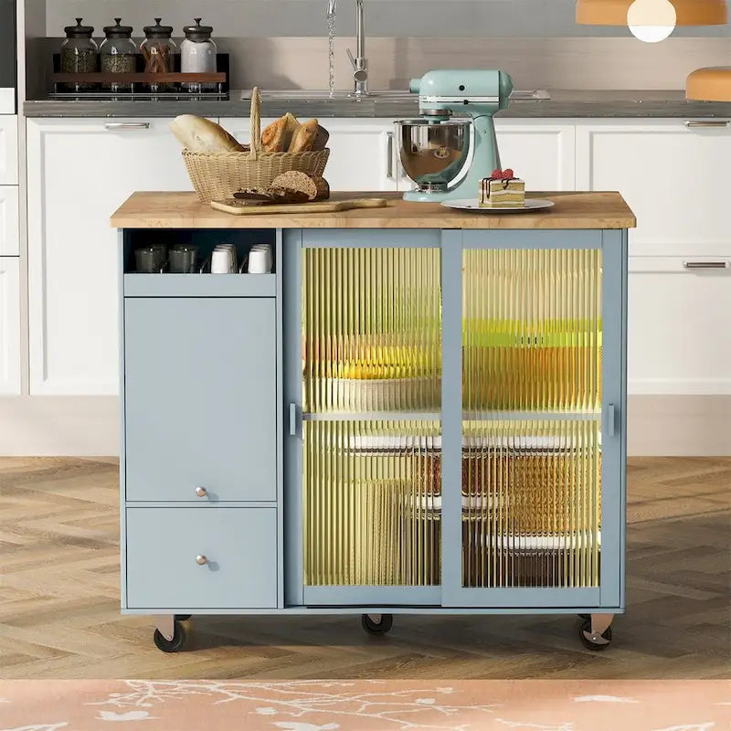 Large Kitchen Island Cart with an Adjustable Shelf and 2 Drawers