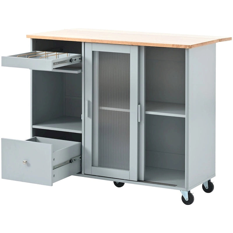 Large Kitchen Island Cart with an Adjustable Shelf and 2 Drawers