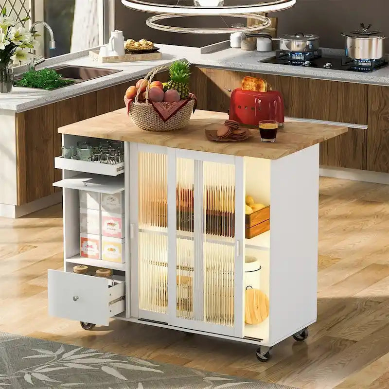 Large Kitchen Island Cart with an Adjustable Shelf and 2 Drawers