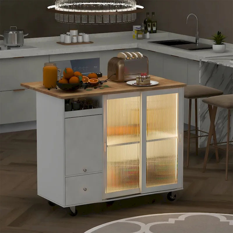 Large Kitchen Island Cart with an Adjustable Shelf and 2 Drawers