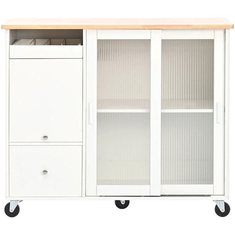 Large Kitchen Island Cart with an Adjustable Shelf and 2 Drawers