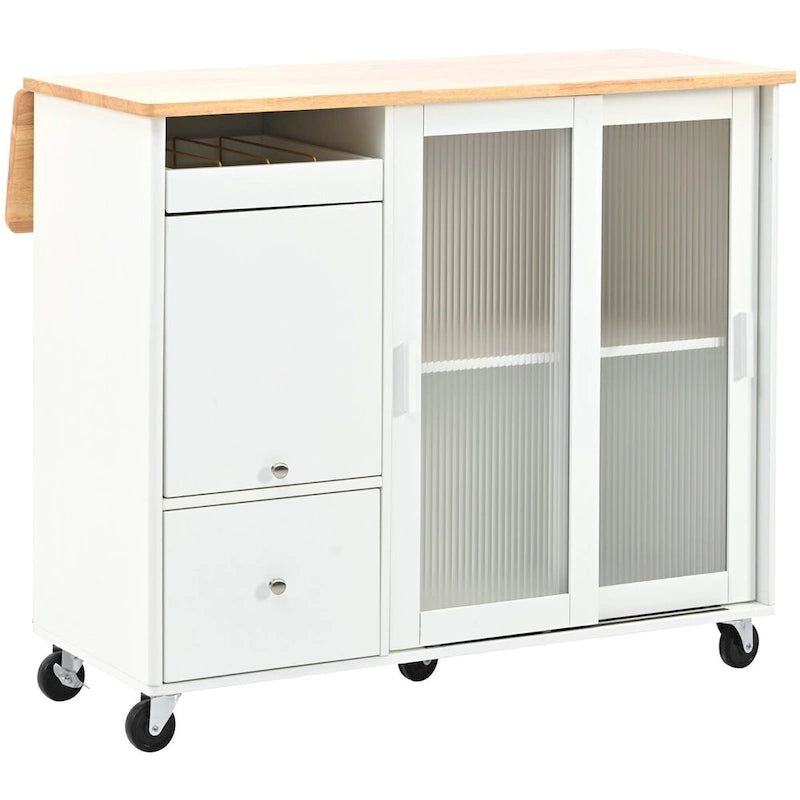 Large Kitchen Island Cart with an Adjustable Shelf and 2 Drawers