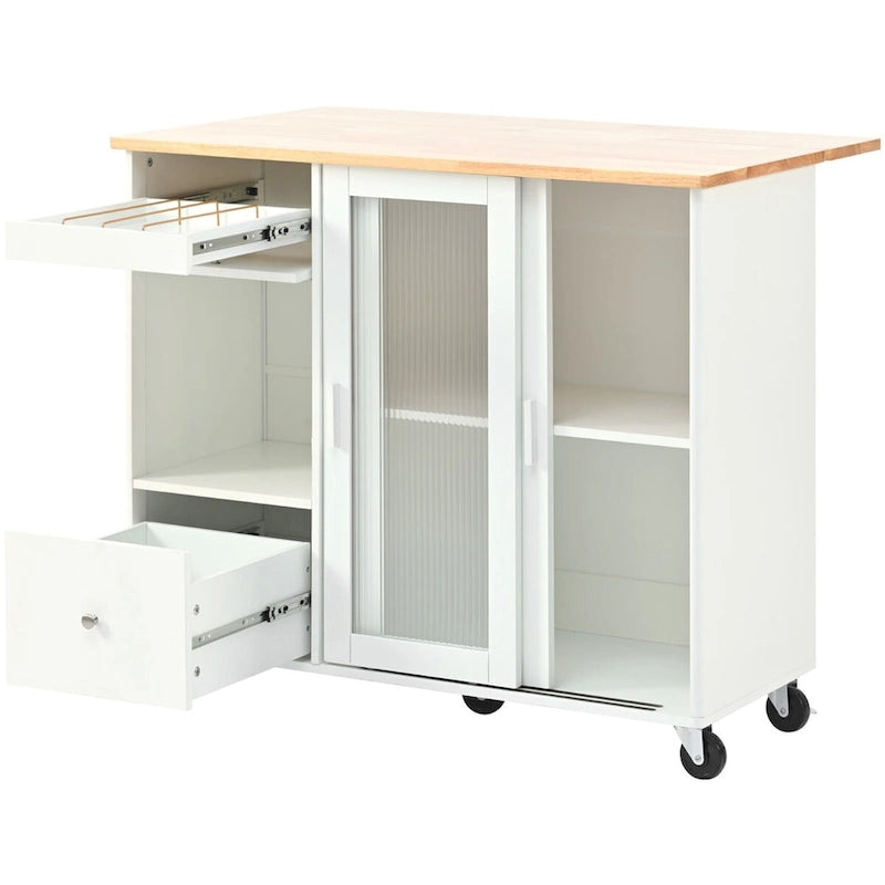 Large Kitchen Island Cart with an Adjustable Shelf and 2 Drawers