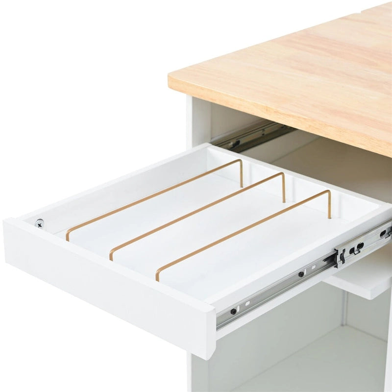 Large Kitchen Island Cart with an Adjustable Shelf and 2 Drawers