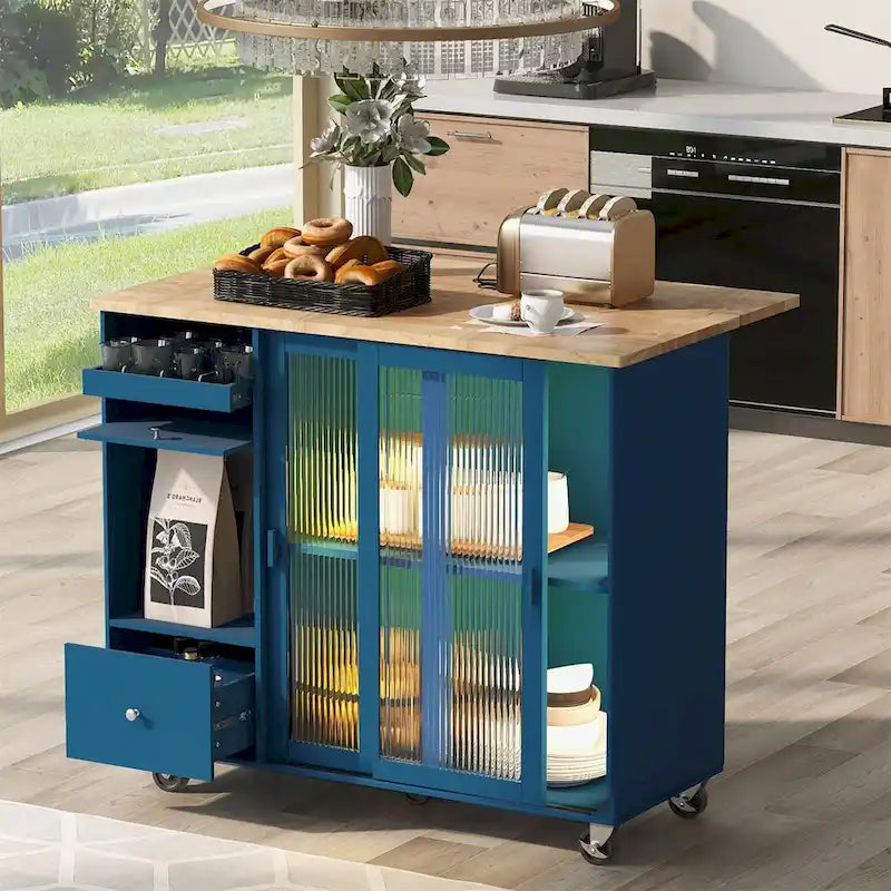 Large Kitchen Island Cart with an Adjustable Shelf and 2 Drawers