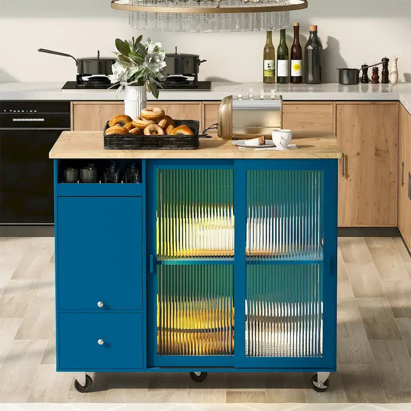 Large Kitchen Island Cart with an Adjustable Shelf and 2 Drawers