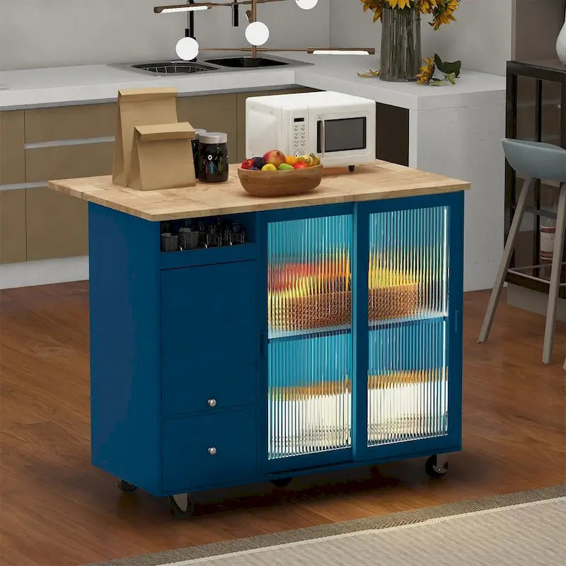 Large Kitchen Island Cart with an Adjustable Shelf and 2 Drawers