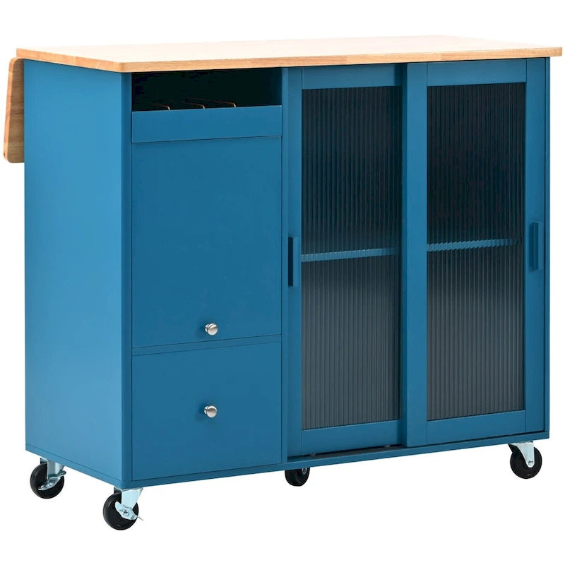 Large Kitchen Island Cart with an Adjustable Shelf and 2 Drawers