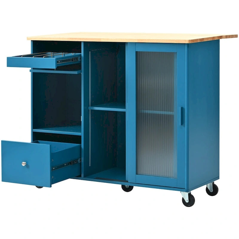 Large Kitchen Island Cart with an Adjustable Shelf and 2 Drawers