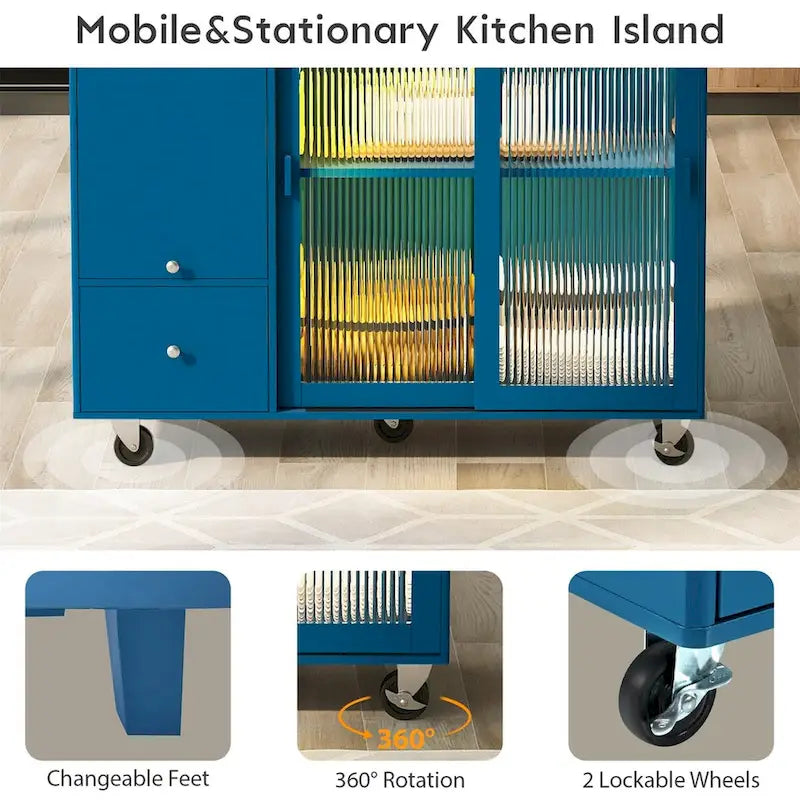 Large Kitchen Island Cart with an Adjustable Shelf and 2 Drawers