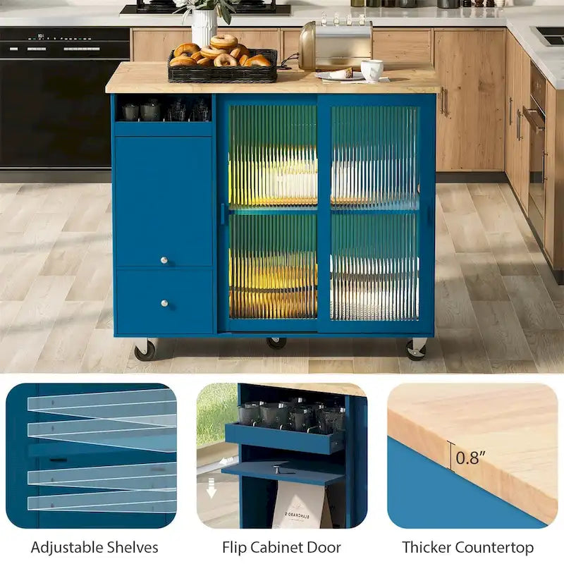 Large Kitchen Island Cart with an Adjustable Shelf and 2 Drawers