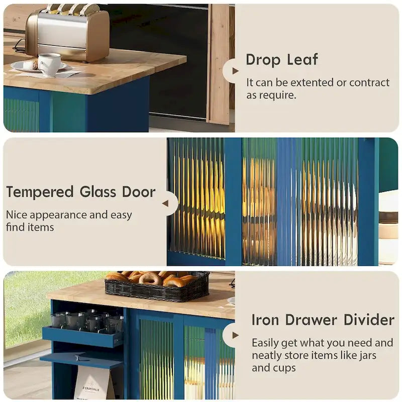 Large Kitchen Island Cart with an Adjustable Shelf and 2 Drawers