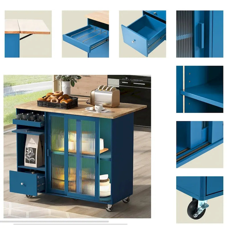 Large Kitchen Island Cart with an Adjustable Shelf and 2 Drawers