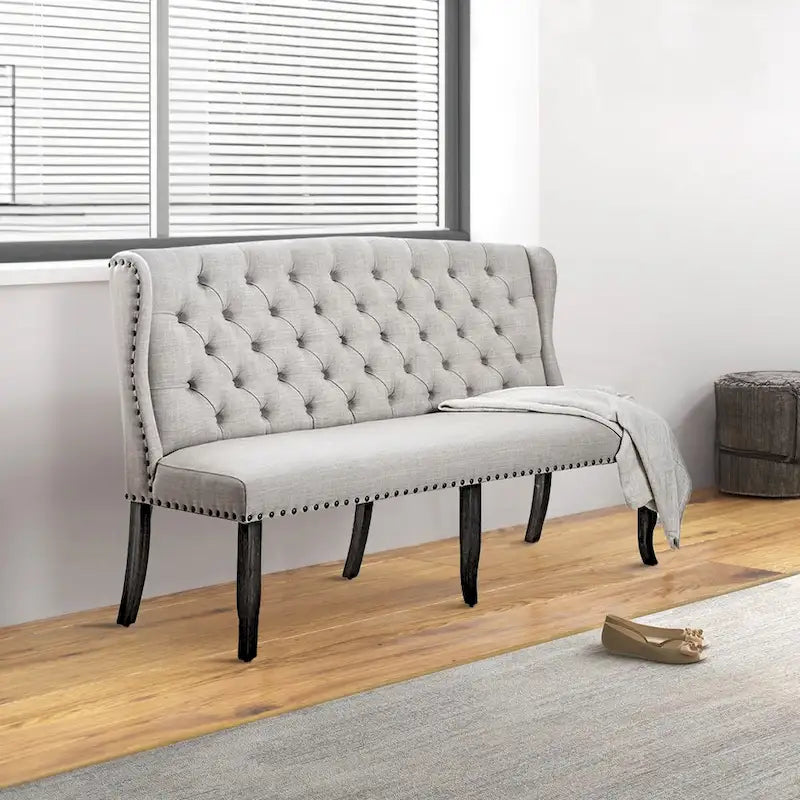 Stylish Long bench with tufted back, ivory