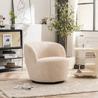 Single Fabric Modern Accent Chair 360 Degree Rotation Swivel Barrel Chairs