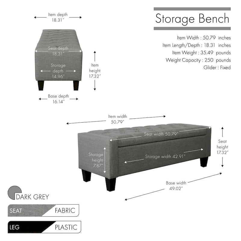Fabric Button Tufted Storage Bench