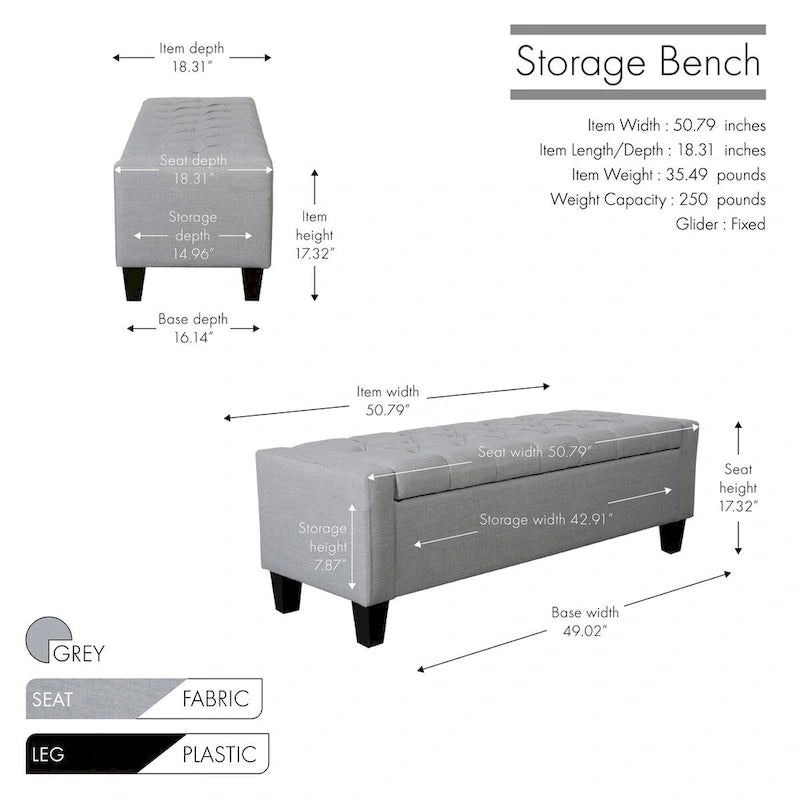 Fabric Button Tufted Storage Bench
