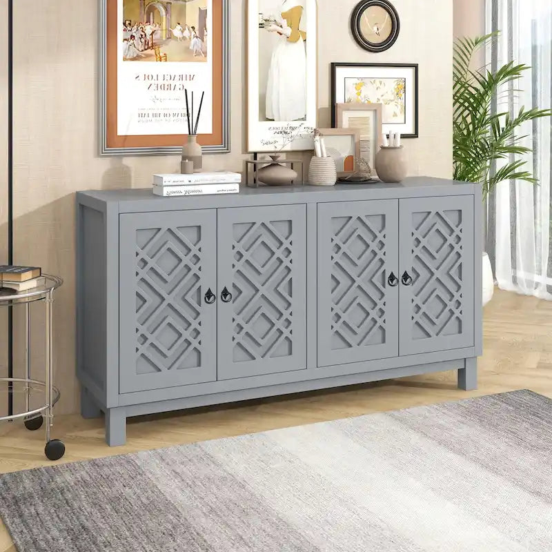 Large Storage Space Sideboard,4 Door Buffet Cabinet with Pull Ring Handles - N/A
