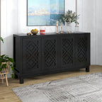 Large Storage Space Sideboard,4 Door Buffet Cabinet with Pull Ring Handles