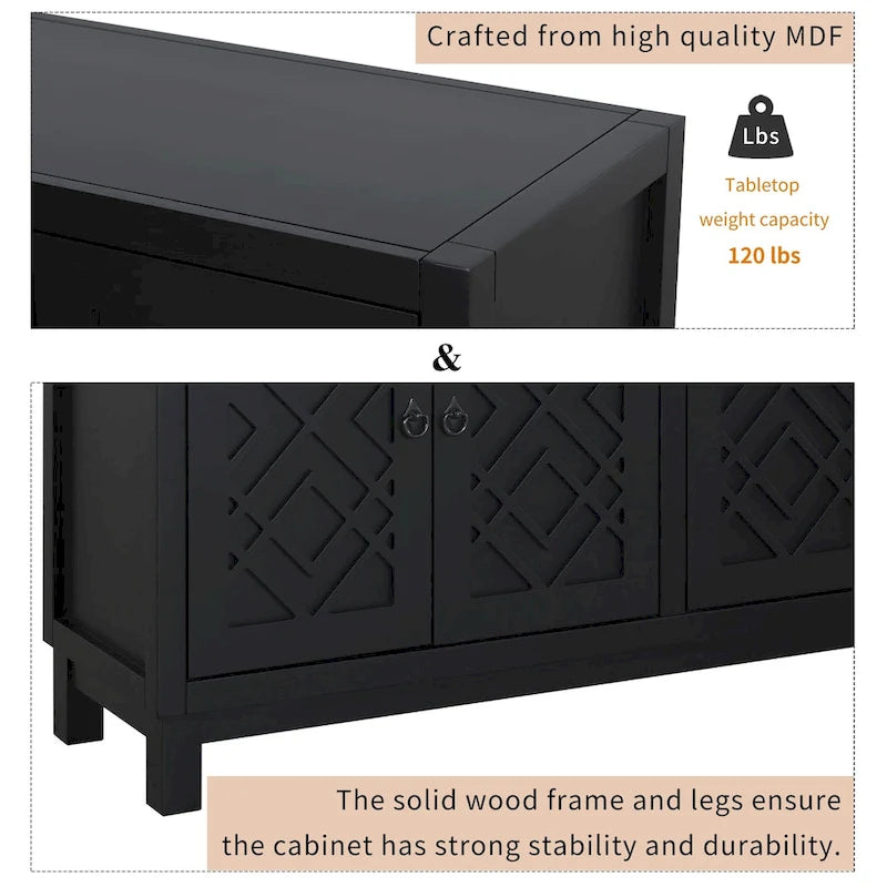 Large Storage Space Sideboard,4 Door Buffet Cabinet with Pull Ring Handles - N/A