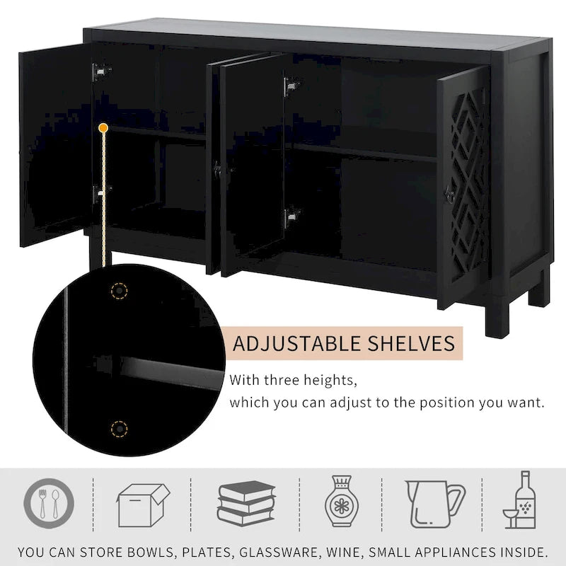 Large Storage Space Sideboard,4 Door Buffet Cabinet with Pull Ring Handles - N/A