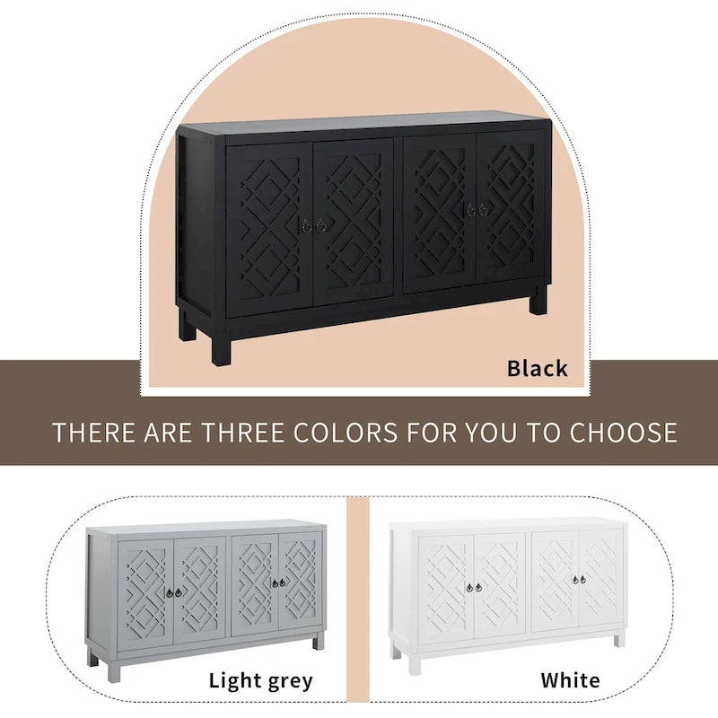 Large Storage Space Sideboard,4 Door Buffet Cabinet with Pull Ring Handles - N/A