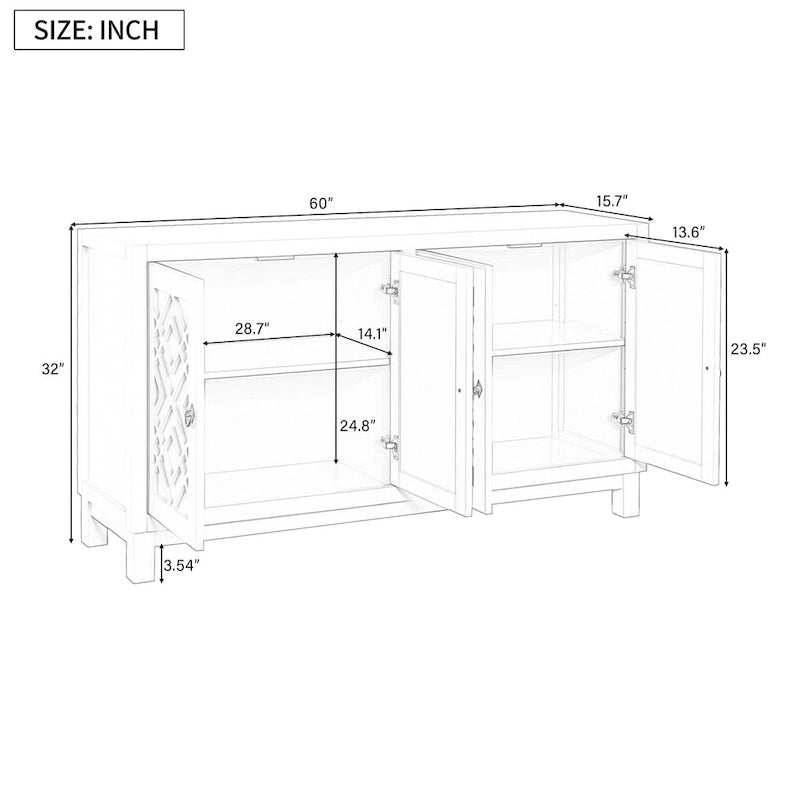 Large Storage Space Sideboard,4 Door Buffet Cabinet with Pull Ring Handles - N/A