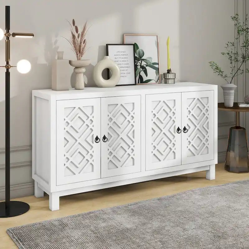 Large Storage Space Sideboard,4 Door Buffet Cabinet with Pull Ring Handles - N/A