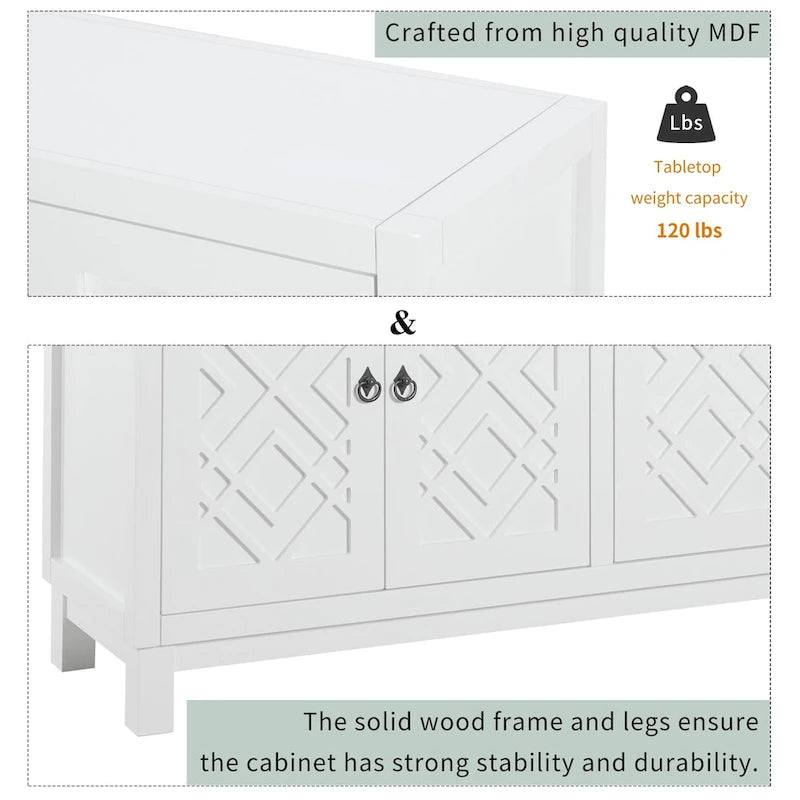 Large Storage Space Sideboard,4 Door Buffet Cabinet with Pull Ring Handles - N/A