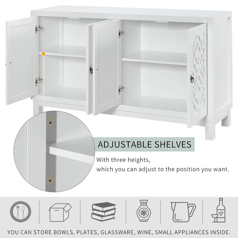 Large Storage Space Sideboard,4 Door Buffet Cabinet with Pull Ring Handles - N/A