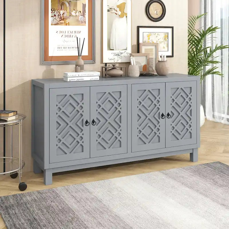 Large Storage Space Sideboard,4 Door Buffet Cabinet with Pull Ring Handles - N/A