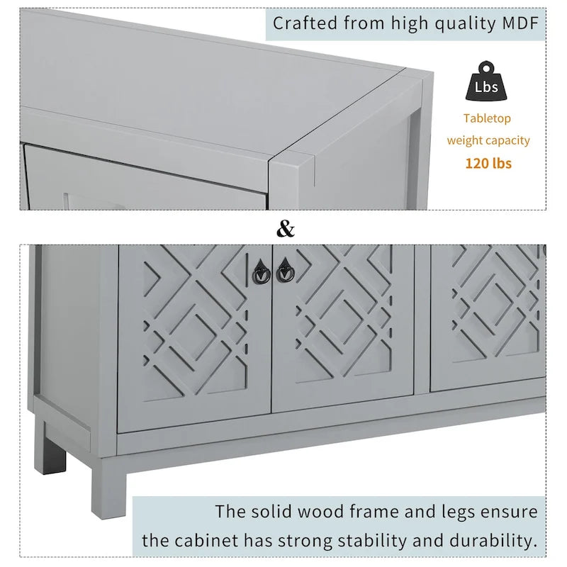 Large Storage Space Sideboard,4 Door Buffet Cabinet with Pull Ring Handles - N/A