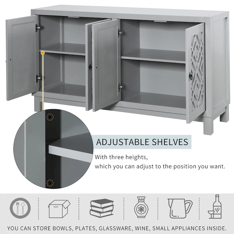 Large Storage Space Sideboard,4 Door Buffet Cabinet with Pull Ring Handles - N/A