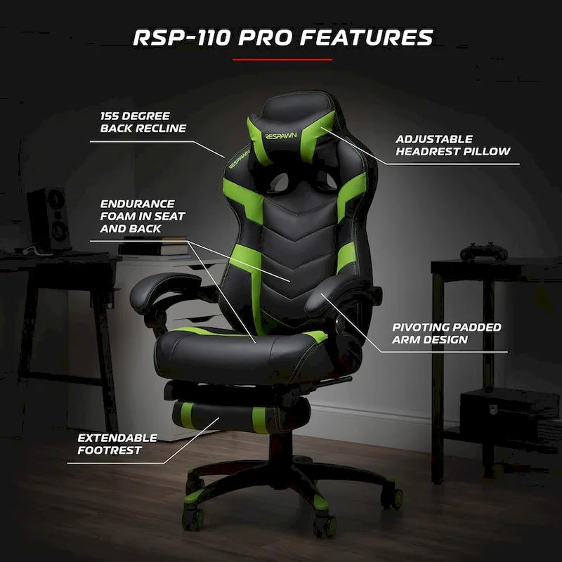 110 Pro Gaming Chair - Gaming Chair with Footrest, Ergonomic Computer Desk Chair