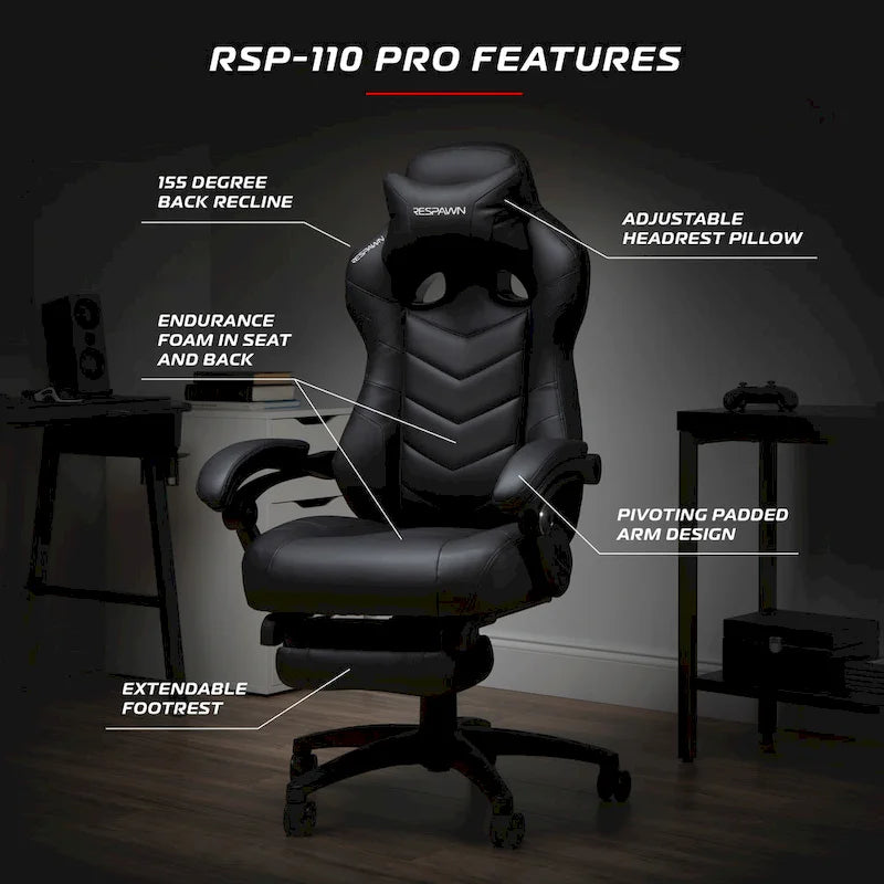 110 Pro Gaming Chair - Gaming Chair with Footrest, Ergonomic Computer Desk Chair