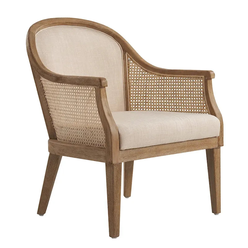 Danilo Farmhouse Rattan Solid Wood Armchair with Solid Wood Legs