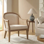Farmhouse Rattan Solid Wood Armchair with Solid Wood Legs