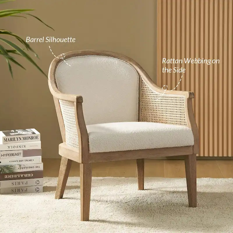 Farmhouse Rattan Solid Wood Armchair with Solid Wood Legs