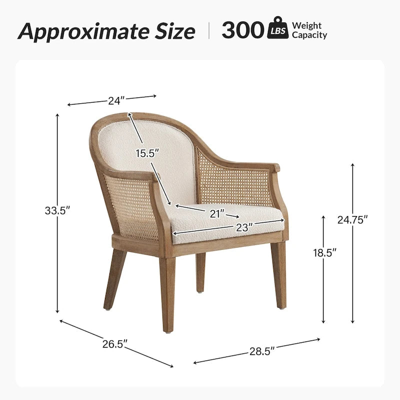 Farmhouse Rattan Solid Wood Armchair with Solid Wood Legs