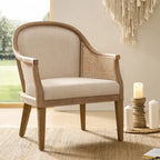 Farmhouse Rattan Solid Wood Armchair with Solid Wood Legs
