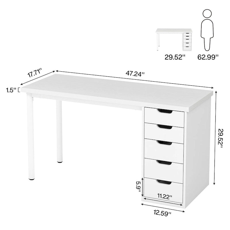 Modern Simple Computer Desk Study Writing Table with 5 Drawers