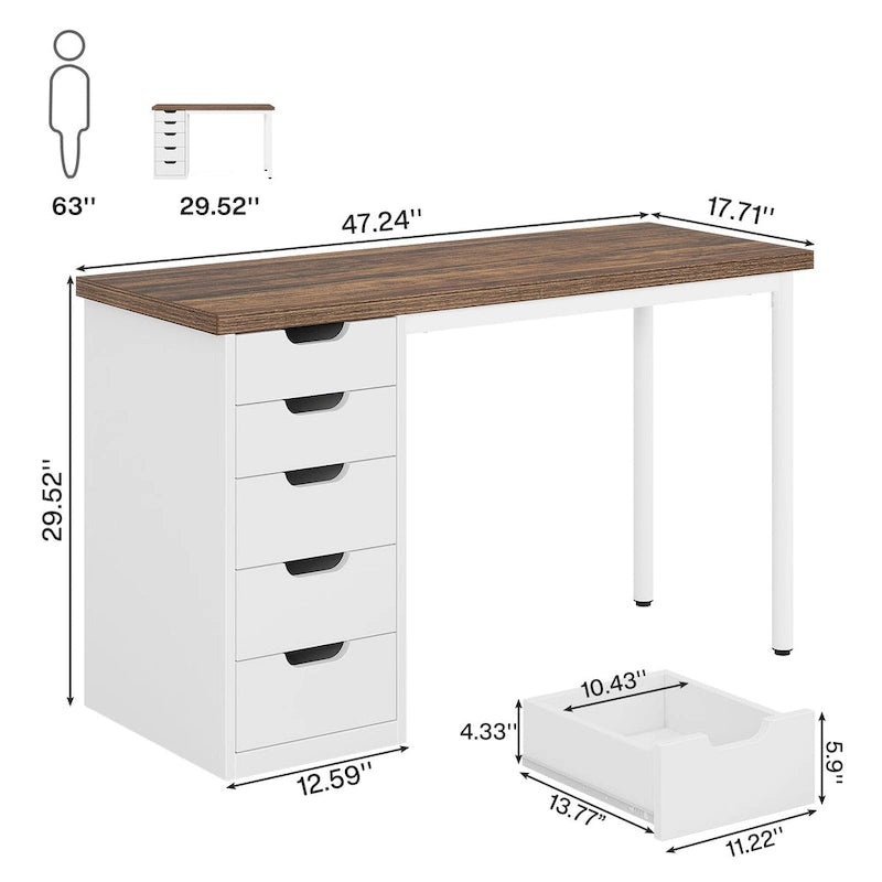 Modern Simple Computer Desk Study Writing Table with 5 Drawers